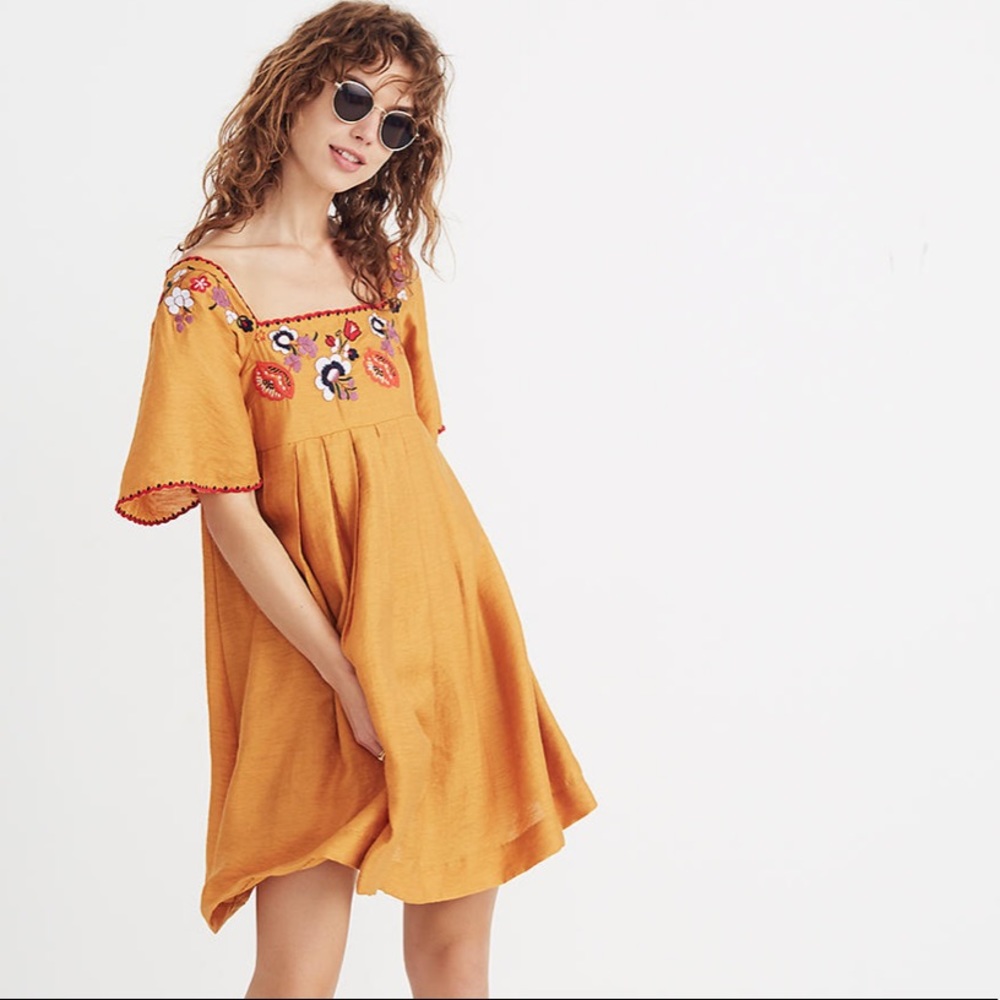 Madewell Embroidered Square-Neck Mini Dress
